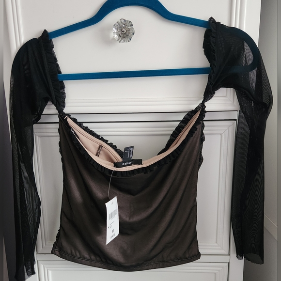 Forever 21 Mesh Black and Nude Corset Style Top Size M NWT - Picture 5 of 10